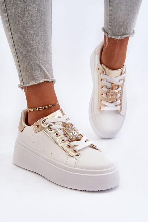 Sneakersy Damskie Z Ozdobą Białe Celedria