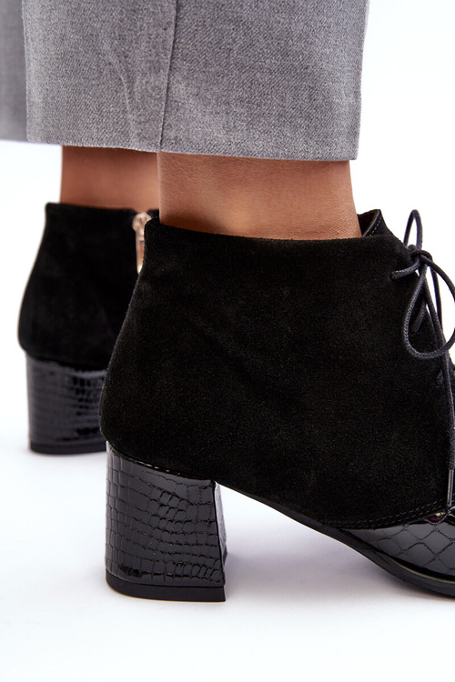 Damskie Botki Na Niskim Słupku Wężowy Wzór Czarne Ebba