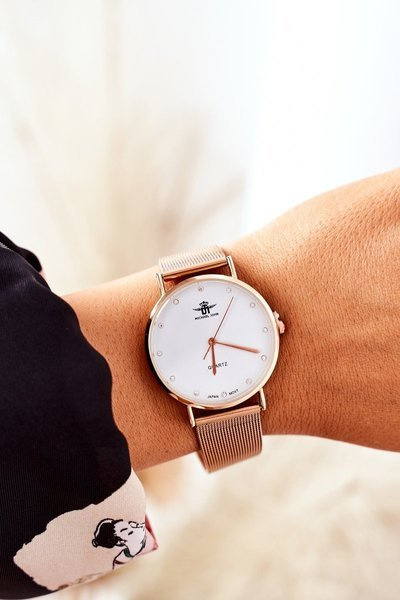 Zegarek Na Bransolecie Mesh Michael John Różowe Złoto