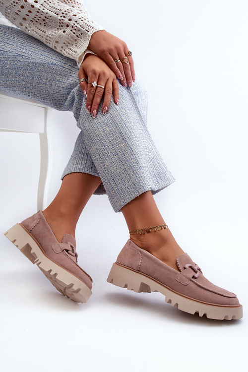 Zamszowe Mokasyny Damskie Z Ozdobą D&A TW117 Różowe