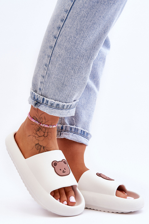 Lekkie Damskie Piankowe Klapki Z Misiem Białe Lia