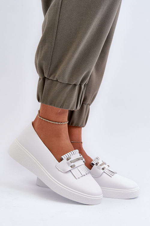 Lekkie Mokasyny Damskie Skórzane Na Platformie Białe S.Barski LR590