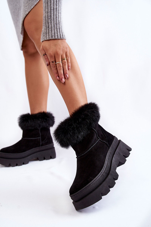 Damskie Zamszowe Śniegowce Czarne Lemar Ann