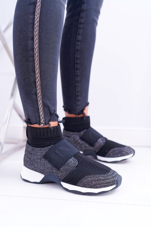 Obuwie Sportowe Damskie Lu Boo Ze Skarpetą Czarny Brokat Phantom