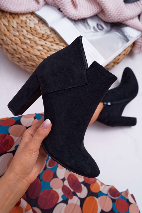 Botki Damskie Na Słupku Zamszowe Czarne Ruffle