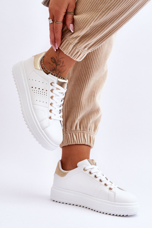 Damskie Sportowe Buty Biało-Złote Be First!