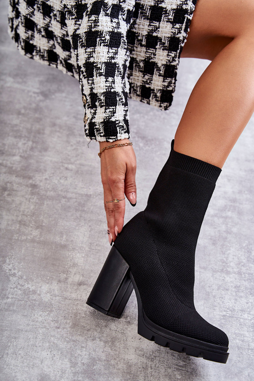 Damskie Botki Materiałowe Czarne Louve