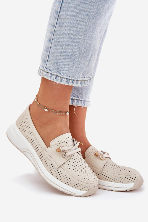 Półbuty Ze Skóry Naturalnej Na Platformie Artiker 56C2102 Beżowe