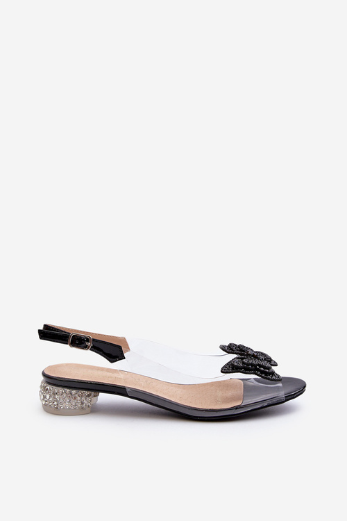 Transparentne Sandały Na Niskim Obcasie Z Motylem Czarne D&A MR38-388