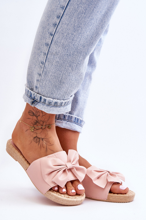 Modne Damskie Klapki Z Kokardą Różowe Estera