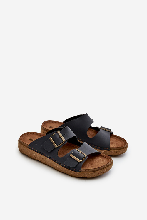 Lekkie Wygodne Klapki Męskie Z Klamrami Inblu MT000016 Granatowe