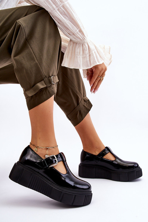 Modne Lakierowane Półbuty Na Masywnej Platformie Czarne Colson