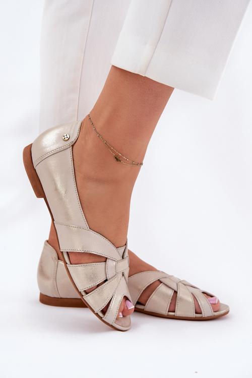 Skórzane Baleriny Z Odkrytymi Palcami Maciejka 06908-25/001-1 Złoty Przecierany