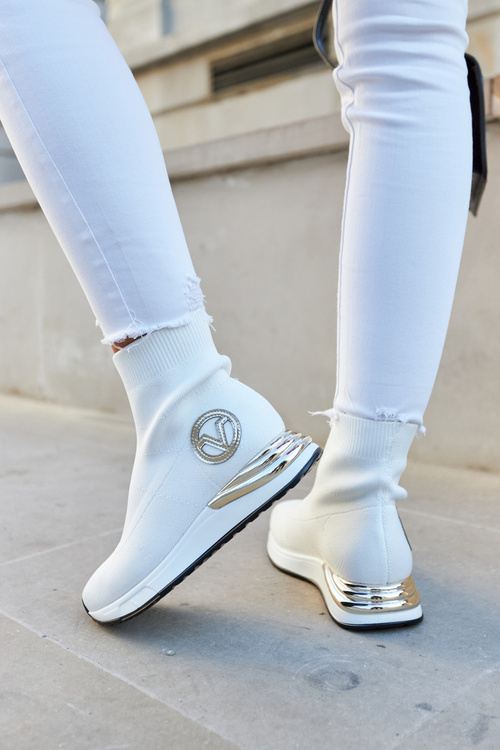 Damskie Buty Sportowe Skarpetowe Białe Runaway