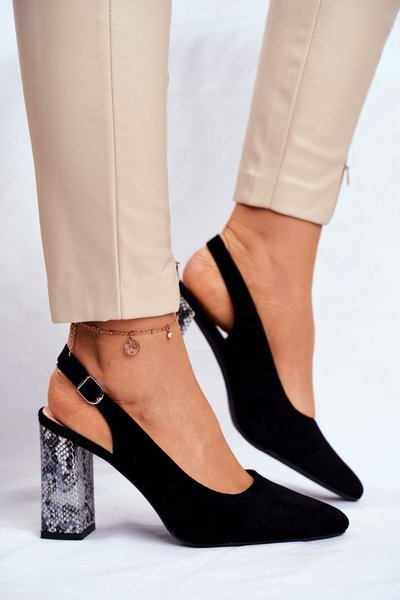 Czółenka Na Słupku Z Wężowym Wzorem Sergio Leone PB218 Czarne