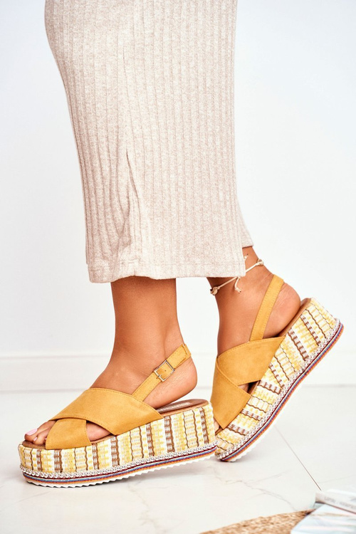 Sandałki Damskie Na Koturnie espadrylu Żółte Sandy