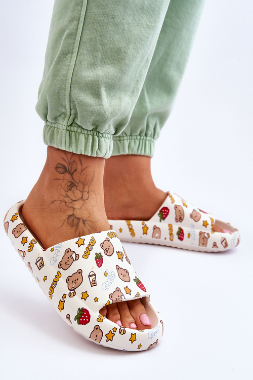 Damskie Piankowe Klapki W Misie I Napisy Beżowe Zoey