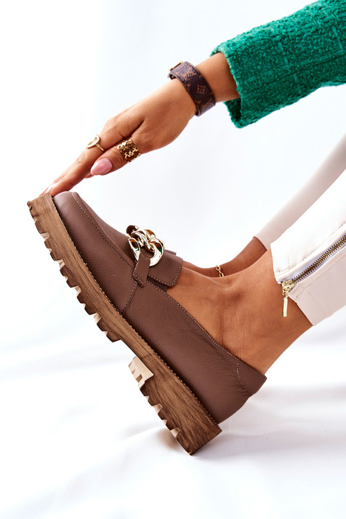 Damskie Półbuty Skórzane Loafery Brązowe Sthonto