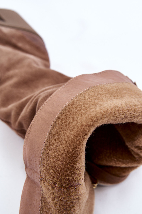 Damskie Zamszowe Kozaki Na Masywnym Słupku Jasnobrązowe Valeris