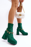 Damskie Botki Na Słupku Z Łańcuszkiem Zielone Tiselo