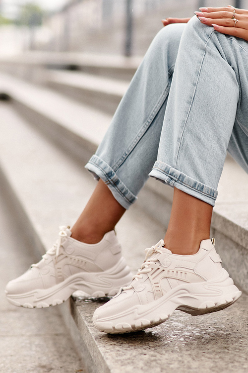 Masywne Damskie Buty Sportowe Sneakersy Beżowe Toderus