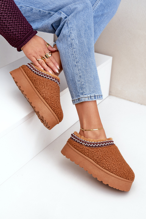 Śniegowce Kapcie Na Platformie Z Futerkiem Typu Baranek Camel Ovirissa