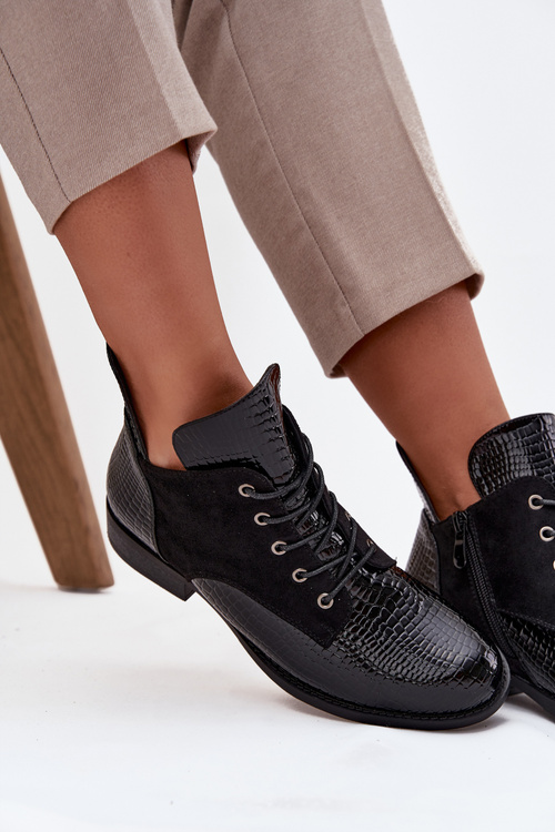 Lakierowane Botki Damskie Z Ozdobnym Tłoczeniem Ocieplane Vinceza 16477 Czarne