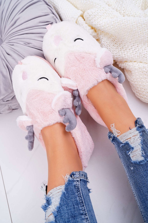 Papcie Damskie Z Futerkiem Renifery Róż Reindeer