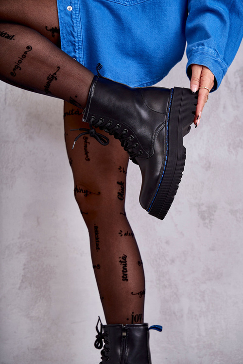 Damskie Wiązane Botki Glany Czarne Callie