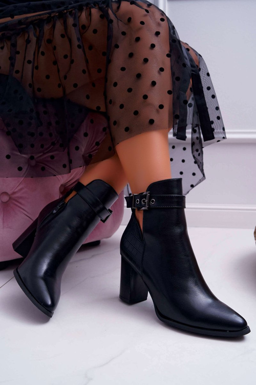 Botki Damskie Na Obcasie Czarne Getren