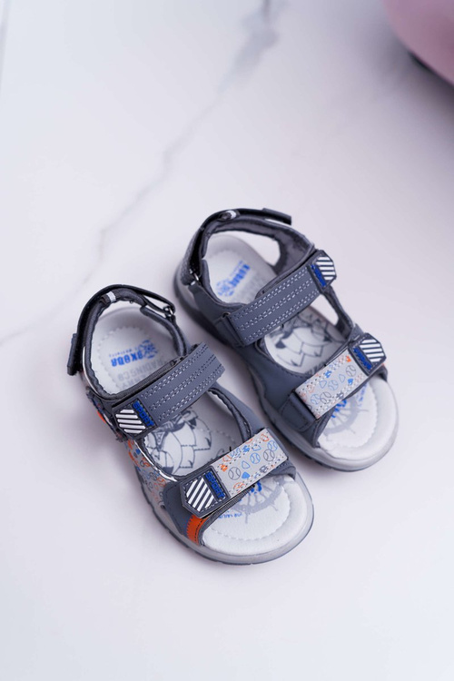 Dziecięce Młodzieżowe Chłopięce Sandały Na Rzepy Szare Reksio