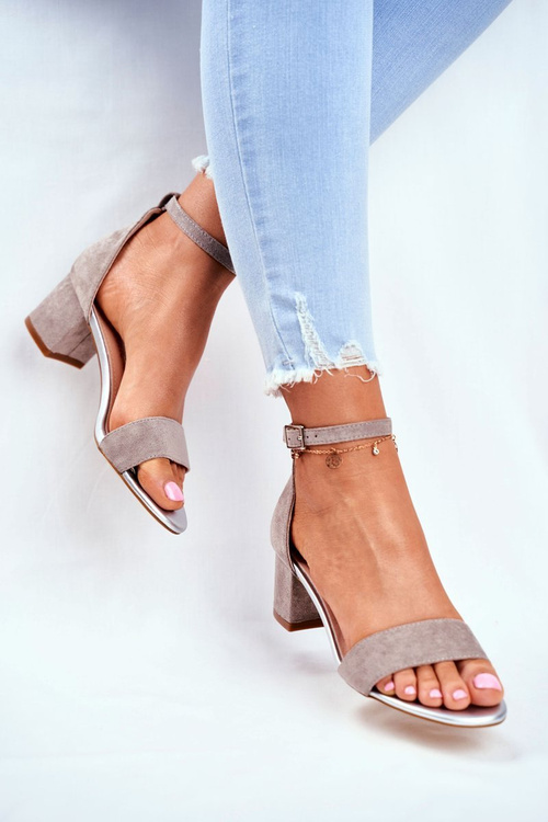 Zamszowe Sandały Na Słupku Sergio Leone SK839 Szaro-Srebrne