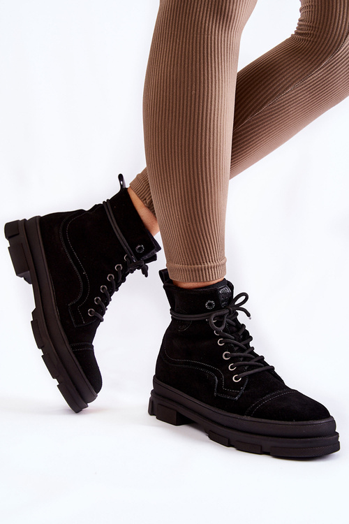 Zamszowe Ocieplane Botki Trapery Big Star KK274525 Czarne