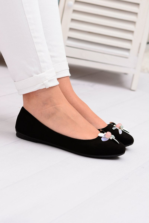Zamszowe Czarne Damskie Balerinki Blume