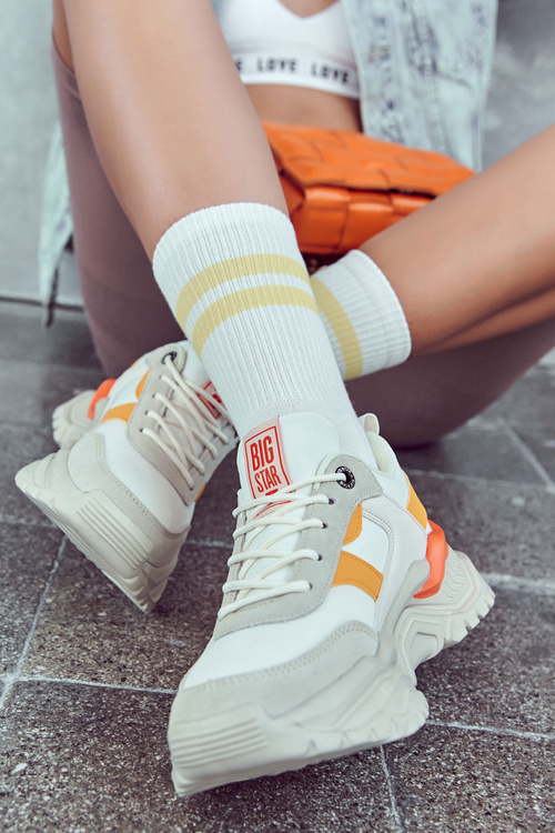 Damskie Buty Sportowe Big Star JJ274A411 Biało-Beżowe