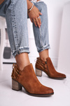Botki Damskie Na Słupku Maciejka Skóra Rude 04812-29