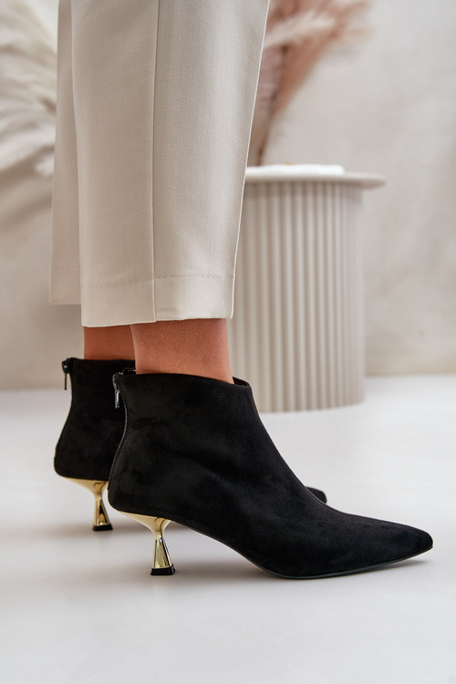 Botki Damskie Na Szpilce Eko Zamszowe Czarne Terlena