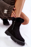 Zamszowe Botki Z Futerkiem Na Suwak Czarne Rezan