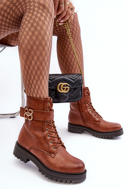 Botki Workery Damskie Na Suwak Z Ozdobą Brązowe Ciossava