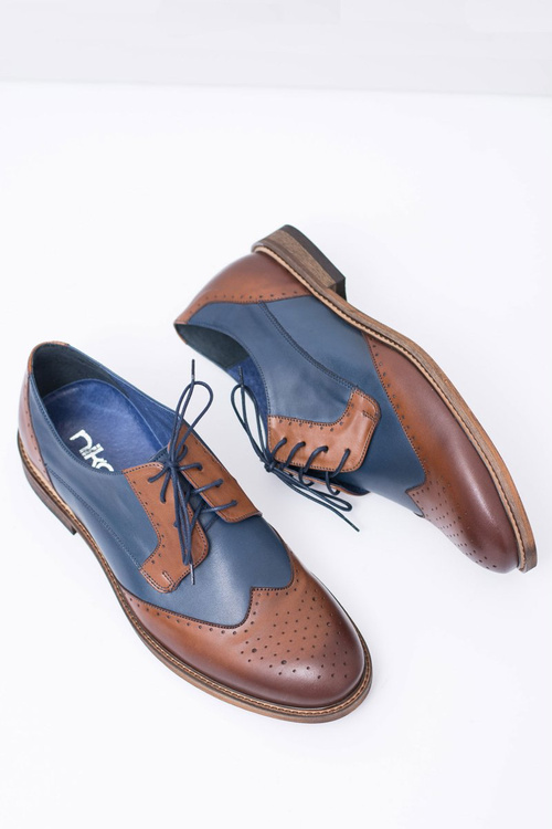 Nikopol Granatowe Skórzane Męskie Eleganckie Półbuty Mortes