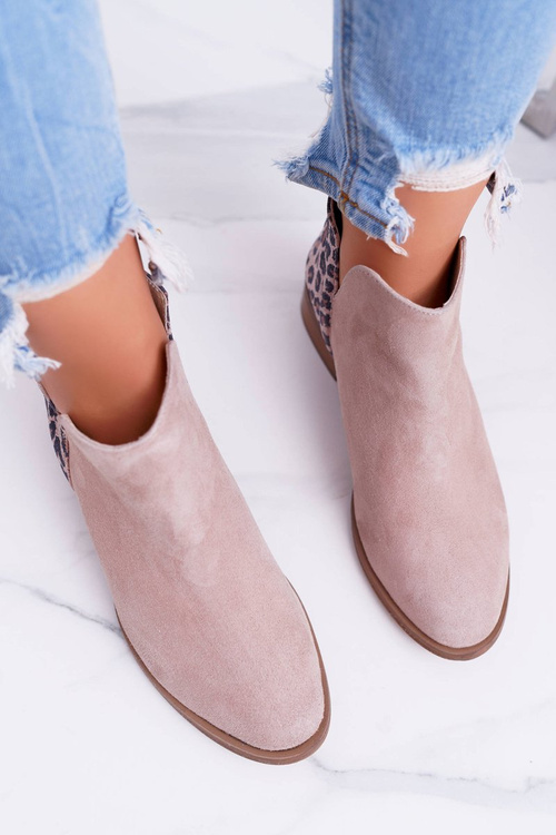 Botki Damskie Płaski Obcas Wiosenne Skórzane Beżowe Madness