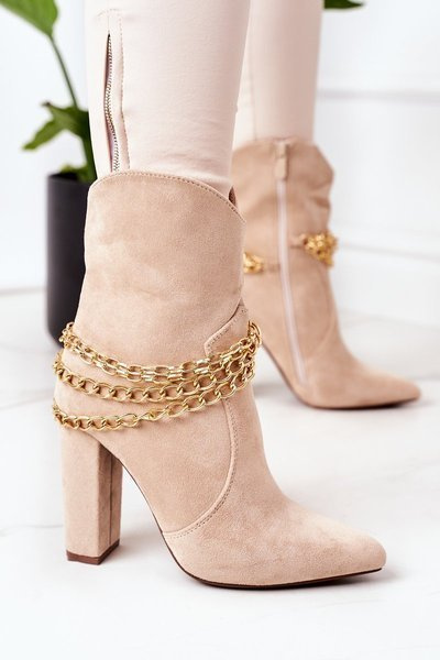 Ocieplane Botki Na Słupku Beżowe Good Impression