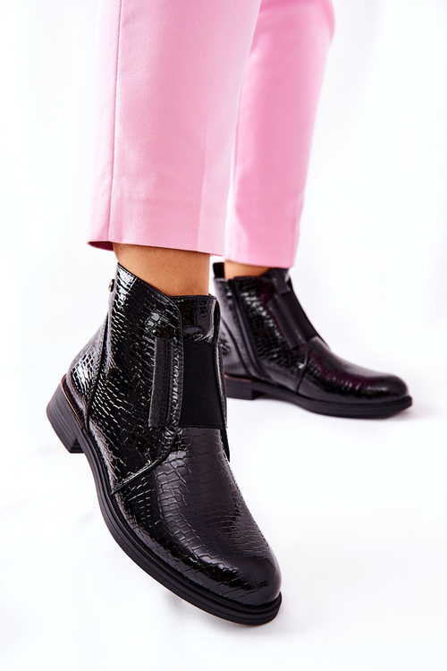 Lakierowane Botki Na Obcasie Sergio Leone BT400 Czarne