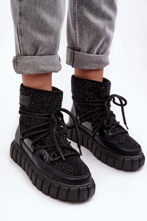 Ocieplane Śniegowce Zdobione Dżetami GOE MM2N4080 Czarne