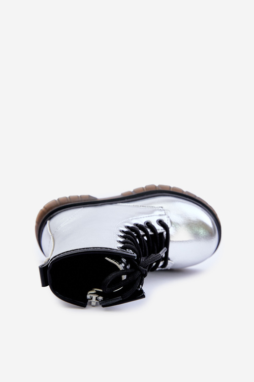 Ocieplane Botki Dziewczęce Lakierowane Na Zamek Srebrne Novita