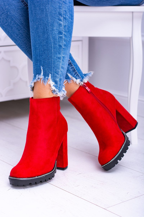 Czerwone botki na słupku Guriela Suede