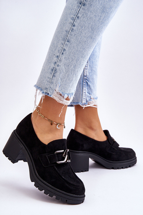 Zamszowe Półbuty Na Masywnym Obcasie Czarne Finley