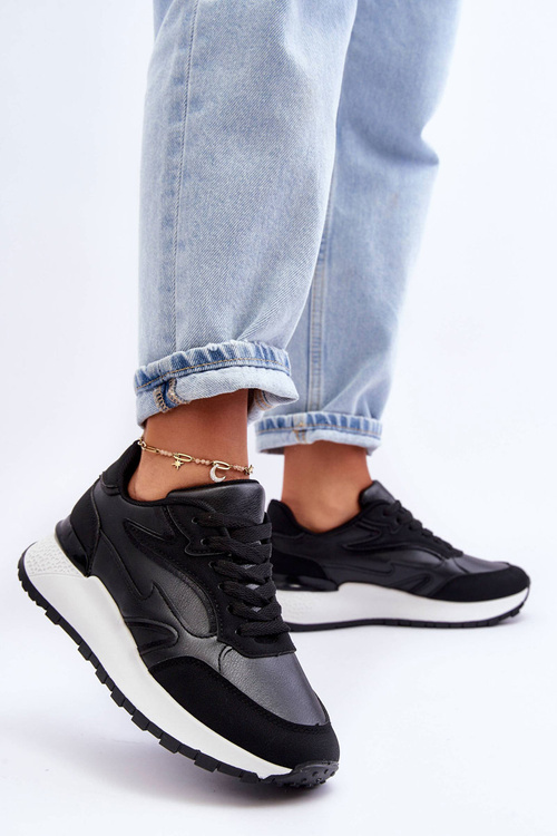 Damskie Buty Sportowe Na Platformie Czarno-Białe Henley