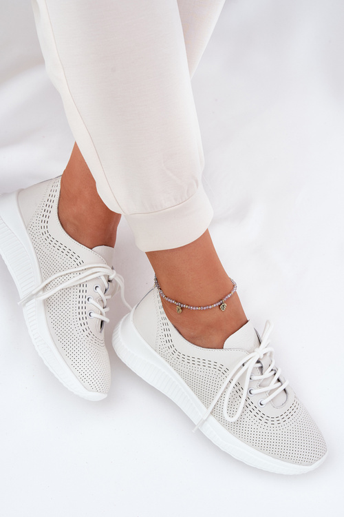 Skórzane Buty Sportowe Damskie Vinceza 41472 Białe