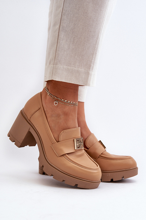 Półbuty Damskie Na Masywnym Obcasie Z Ozdobą Camel Ranunca